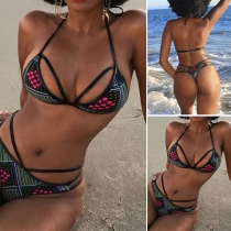 Sexy Printed Lace-up Halter Bikini Set