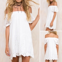Sexy Off-shoulder Boat Neck Short Sleeve Lace Spliced Dress