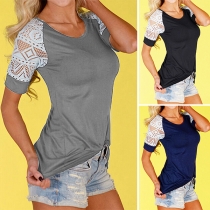 Fashion Lace Spliced Short Sleeve Round Neck T-shirt