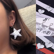 Fashion Sequin Spliced Pentagram/Heart Pendant Earrings