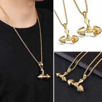 Punk Style Barbell Pendant Gold-tone Necklace for Men
