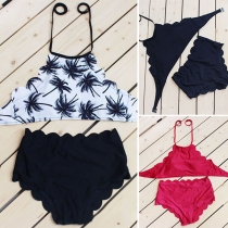 Sexy Coconut Trees Printed Halter Bikini Set