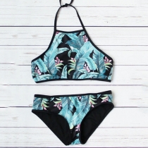 Sexy Leaf Printed Halter Bikini Set