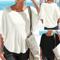 Fashion Solid Color Dolman Sleeve Round Neck T-shirt