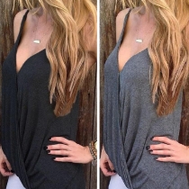 Sexy Crossover Deep V-neck Solid Color Sleeveless Top