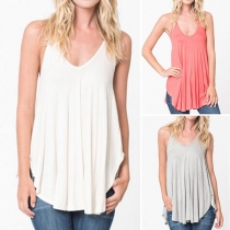 Sexy Backless Irregular Hem Solid Color Cami Top