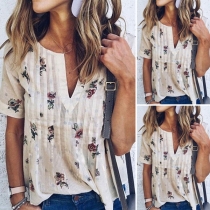 Fresh Style Short Sleeve V-neck Printed T-shirt