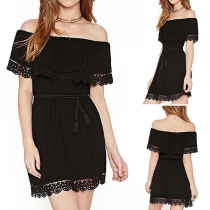 Sexy Off-shoulder Boat Neck Lace Spliced Dress