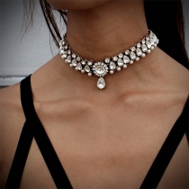 Fashion Water-drop Pendant Bead Inlaid Rhinestone Choker Necklace