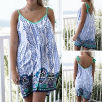 Sexy Backless V-neck Printed Cami Dress