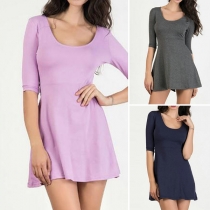 Sexy Lace-up Bowknot Backless Half Sleeve Solid Color Dress