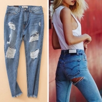 Sexy High Waist Hollow Out Ripped Skinny Jeans