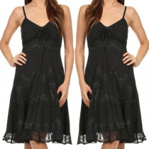 Sexy V-neck Embroidery Spliced Sling Dress