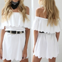 Sexy Off-shoulder Boat Neck Solid Color Dress