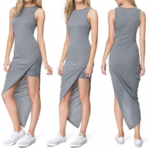Chic Style Solid Color Sleeveless Round Neck Irregular Hem Dress