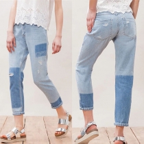 Distressed Style Bleached Ripped Relaxed-fit Jeans