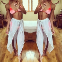 Sexy Slit Hem High Waist Solid Color See-through Beach Pants