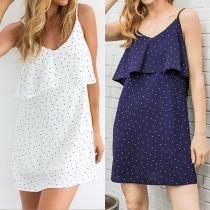 Sexy Backless V-neck Dots Printed Sling Dress