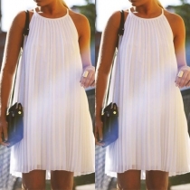 Sexy Backless Solid Color Pleated Sling Chiffon Dress