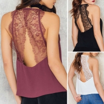 Sexy Backless Lace Spliced Solid Color Cami Top