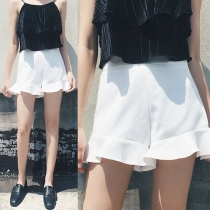 Fashion Solid Color High Waist Ruffle Hem Shorts