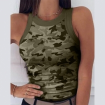 Fashion Camouflage Printed Slim Fit Tank Top