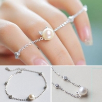 Cute Thin Chain Style Faux Pearl Cat Shape Bracelet