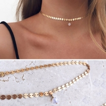 Concise Gold/Silver-tone Faux Crystal Pendant Choker Necklace