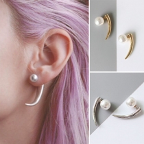 Punk Style Pearl Inlaid Horn Shaped Stud Earrings