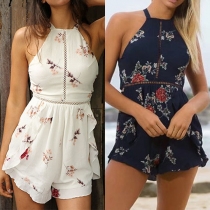 Sexy Backless High Waist Printed Halter Romper