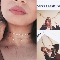 Fresh Style Pearl Pendant Double-layer Choker Necklace