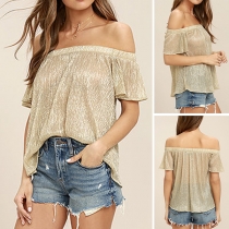 Sexy Off-shoulder Boat Neck Short Sleeve Solid Color T-shirt