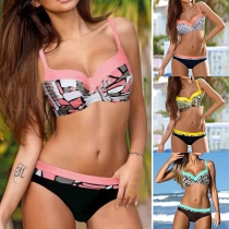 Sexy Contrast Color Printed Push-up Bikini Set