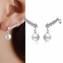 Fashion Rhinestone Inlaid Faux Pearl Pendant Stud Earring