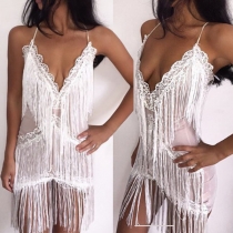 Sexy Backless Deep V-neck Tassel Sling Dress