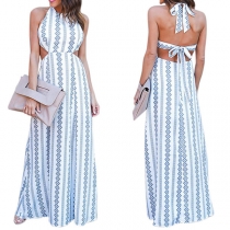Sexy Backless High Waist Printed Halter Dress
