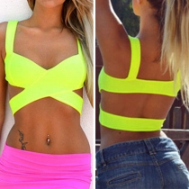 Sexy Backless V-neck Solid Color Crossover Crop Top