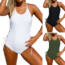 Sexy Backless Lace-up Solid Color One-piece Swimsuit