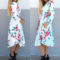 Fashion 3/4 Sleeve Round Neck Printed Dress
