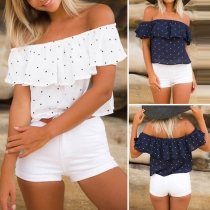 Sexy Off-shoulder Ruffle Dots Printed Chiffon Top