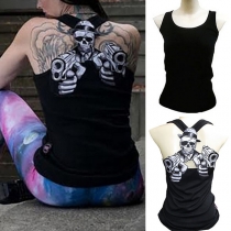 Sexy Backless 3D Printed Slim Fit Tank Top