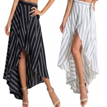Fashion High Waist Irregular Hem Striped Skirt