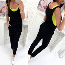 Fashion Solid Color High Waist Slim Fit Overalls