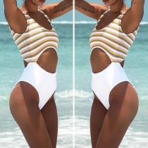 Sexy Hollow Out Striped Spliced One-piece Swimsuit