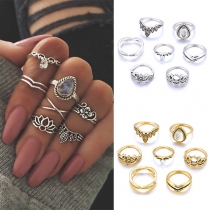 Retro Style Hollow Out Carved Alloy Ring Set 7 pcs/Set