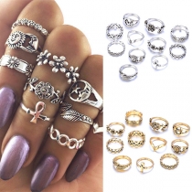 Retro Style Hollow Out Carved Alloy Ring Set 11 pcs/Set