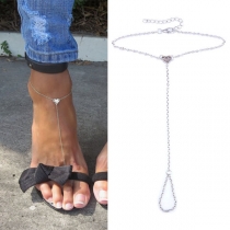 Fashion Silver-tone Heart Pendant Tassel Anklet