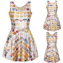 Cute Style Sleeveless Round Neck Emoji Printed Dress