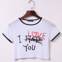 Fashion Letters Printed Short Sleeve Round Neck Crop Top
