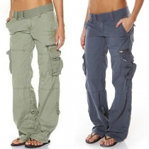 Fashion Solid Color Multi-pockets Relaxed-fit Pants for Men